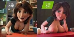 1girls 3d artist_request big_hero_6 breast_expansion breasts_out cass_hamada cleavage disney female female_only huge_breasts leaning_forward marvel meme milf necklace nipples rtx_3090 side_by_side solo