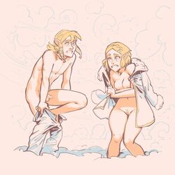 1boy 1girls 2d abs after_sex after_vaginal ass athletic_male balls blonde_hair blue_eyes blush braided_hair breath_of_the_wild clenched_teeth coat coat_only cold couple dressing erect_nipples fur_trim hourglass_figure humor hylian link link_(breath_of_the_wild) male_and_female_focus naked nature nipples nude nude_female nude_male pants penis pointy_ears ponytail princess_zelda pubes pubic_hair pussy short_hair sidelocks sketch small_breasts small_penis snow straight tears_of_the_kingdom testicles the_legend_of_zelda topless uncensored vagina white_background wholesome wind wintonkidd zelda_(tears_of_the_kingdom)