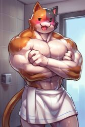 1boy abs ai_generated anthro bathroom big_bulge blue_fur blue_sky briefs brown_fur brown_tail bulge calico_cat cat_ears cat_tail catboy detailed detailed_background epic_games felid feline felis fortnite fortnite:_battle_royale male male_breasts male_only meowscles meowscles_(fortnite) muscular muscular_anthro muscular_arms muscular_male night nipples nude nude_male orange_eyes pecs pink_nose public public_exposure shirtless shirtless_(male) shirtless_male shower shower_room solo solo_focus solo_male stable_diffusion thick_thighs towel towel_around_waist tricolor tricolor_fur video_game_character video_games washroom white_body white_fur wide_hips