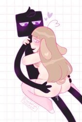 1boy cinnamon_gutz enderman female groping hug hugging long_hair minecraft penetration purple_eyes sex