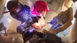 armored_female beatrix_(mobile_legends) blue_eyes breasts female female_focus female_only focus heroine mobile_legends mobile_legends:_bang_bang nipples nude nude_edit nude_female pecs pink_hair schmunch smile smiley_face solo solo_female solo_focus tits_out wallpaper watching