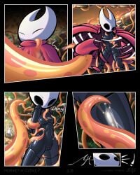 angry anthro arachnid arthropod ass athletic athletic_female big_butt black_body butt_grab clitoral_hood cloak clothing comic english_text exclamation_point featureless_chest female forced forced_exposure genitals hand_on_butt hands_behind_back hi_res hollow_knight hornet_(hollow_knight) hornet_be_gone humanoid_genitalia humanoid_pussy jellli molestation motion_lines page_13 protagonist_(hollow_knight) pussy restrained_arms restrained_by_tentacles segmented_body slime small_waist spider surprise surprised_expression team_cherry tentacle tentacles_on_female text the_infection_(hollow_knight) torn_clothing wide_hips