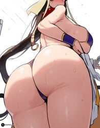 1girls ai_generated ass ass_focus back big_ass big_breasts bikini black_hair breasts fat_ass fat_butt fate/grand_order fate_(series) long_hair necklace panties sweat sweating white_background white_skin xuangzang_sanzang_(fate) xuanzang_(fate) xufuta_ai