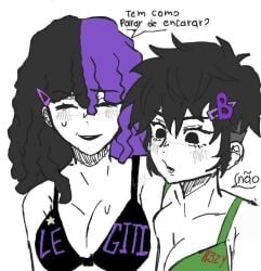 adult anime_style big_breasts bikini black_hair brazilian breasts cute femboy gothic legiti portuguese_dialogue portuguese_text purple_hair roblox tomboy worker worried youtuber yuri