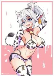 1girls animated arm_up armpits bebatch bikini breasts cleavage cow_girl cow_print cowbell large_ass lowres melody_(projektmelody) monor no_sound ponytail projektmelody shorter_than_10_seconds shorter_than_30_seconds shorts solo thighhighs video virtual_youtuber vshojo white_hair