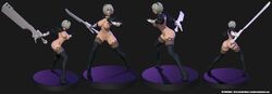 1girls 3d ass back_view big_breasts black_legwear breasts female gloves hair_over_one_eye hairband hi_res high_heel_boots holding_object multiple_views nier nier:_automata nipples pinup pose pussy short_hair solo square_enix sword texelion thighhighs white_hair yorha_2b