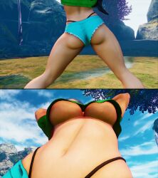 3d arms_up ass athletic athletic_female bare_midriff big_breasts black_hair brazilian brazilian_female breasts bubble_butt busty camlethal capcom crop_top denim_shorts female female_focus female_only front_view g-string hands_behind_head hotpants hourglass_figure laura_matsuda long_hair low-angle_view navel rear_view short_shorts street_fighter street_fighter_iii street_fighter_iii:_3rd_strike street_fighter_iii_(series) tagme underboob wide_hips