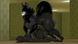 1boy 1futa 3d_(artwork) anal animated anthro ass balls big_ears black_body black_fur black_tail cerberus_the_demogorgon demogorgon demorgorgon digital_media_(artwork) doggy_style duo from_behind_position fur futa_on_male futanari genitals glowing glowing_eyes glowing_teeth grey_body hands_on_back herm intersex intersex/male josh-u4 karelia_(acerattman) karelia_futanari_(acerattman) male penetration sex side_view smiler_(the_backrooms) sound sound_effects tagme tail teeth the_backrooms thick_thighs thrusting video