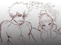 1boy 1girls bakugou_katsuki blowjob boobjob breasts cheating cheating_girlfriend deb_amm debby-san english_text erect_penis fellatio female giving_head katsuki_bakugou looking_up male male/female monochrome my_hero_academia ochako_uraraka oral penis_between_breasts penis_in_mouth shirtless spiky_hair straight sucking_penis topless uraraka_ochako