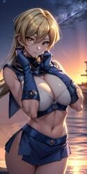 1girls ai_generated alexis_rhodes arms_up asuka_tenjoin beach_background blonde_hair breasts c4m93r clothing edit female female_only gloves hi_res huge_breasts long_hair looking_at_viewer mole navel pose presenting_breasts serious short_skirt solo tenjouin_asuka thick thick_legs voluptuous yu-gi-oh! yu-gi-oh!_arc-v yu-gi-oh!_gx