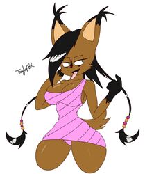 anthro archie_comics black_body black_hair breasts clothing female fingers looking_at_viewer lynx nicole_the_lynx nipples open_mouth sonic_(series) standing tanglefox tongue tongue_out