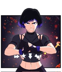 1girls abs athletic_female big_breasts black_and_purple_hair cleavage female female_abs female_only fit_female namco purple_eyes reina_mishima tekken tekken_8