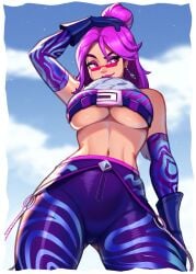 1girls breasts fortnite hi_res huge_breasts looking_over_eyewear looking_over_glasses looking_over_sunglasses magaska19 outdoors pink-tinted_eyewear reverie_(fortnite) solo sunglasses tinted_eyewear underboob