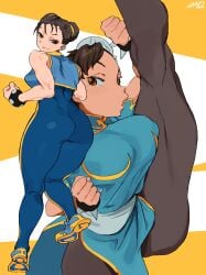 1girls absurd_res ass asymmetrical_hair bare_shoulders blue_bodysuit blush bodysuit bracelet brown_eyes brown_hair brown_pantyhose capcom china_dress chinese_clothes chun-li chun-li_(fortnite) clenched_hand clenched_hands crop_top crop_top_overhang double_bun dress female female_only flexible from_behind fully_clothed hair_bun hair_ornament hi_res jewelry leg_up legs looking_at_viewer looking_back muscular muscular_female obi pantyhose pelvic_curtain puffy_short_sleeves puffy_sleeves sash shoes short_sleeves side_slit skin_tight smug sneakers solo spiked_bracelet spikes street_fighter street_fighter_alpha street_fighter_ii thighs whoopsatro