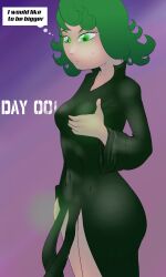 1girls breast_expansion breast_grab breasts english_text female female_only green_hair one-punch_man sequence solo tatsumaki text