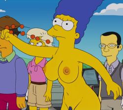 20th_century_fox ai_generated angry angry_expression angry_face blue_hair blue_pubic_hair edit fonglet marge_simpson pubic_hair screenshot_edit tagme the_simpsons undressing