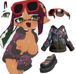 inkling inkling_girl large_breasts nipple_peek splatoon splatoon_(series) splatoon_3 tagme tentacle_hair undressing vaz_999