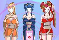 3girls @_@ alerith alternate_costume alternate_hairstyle bare_shoulders blonde_hair blue_eyes blue_hair blush brainwashing breasts cleavage crossover erza_scarlet fairy_tail female female_only femsub fire_emblem fire_emblem_awakening geisha geisha_hair geishafication happy_trance hypnosis japanese_clothes kimono large_breasts lucina_(fire_emblem) makeup metroid mind_control multiple_girls multiple_subs nintendo oiran post_transformation red_eyes red_hair samus_aran shimada_hairstyle shoulders smile spiral_eyes white_skin