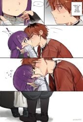 1boy 1girls big_breasts deep_kissing embarrassed embarrassed_female english_text ennhentai fanfiction female fern_(sousou_no_frieren) kissing long_hair long_sleeves male manga manga_page orange_hair panels purple_eyes purple_hair red_hair sfw sousou_no_frieren stark_(sousou_no_frieren) text tight_clothing wholesome