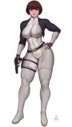 1girls bodysuit bodysuit_under_clothes breasts ghost_in_the_shell gun holding_weapon kusanagi_motoko pistol solo speedl00ver thighs tight_clothing white_background wide_hips