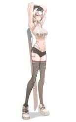 belly_button big_breasts genek looking_at_viewer see-through see-through_clothing shorts slim_waist stockings teenager white_hair