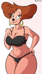 1girls anthro big_breasts bra breasts busty canine cleavage clothed clothing davidsanchan disney female goof_troop hoop_earrings hourglass_figure mammal milf mother navel nipples panties parent peg_pete smile thong underwear voluptuous