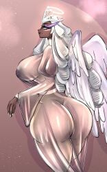 1girls angel ass big_ass big_breasts bitterbunz blue_eyes blue_hair bubble_butt clothed clothing dark-skinned_female dark_skin female female_only hazbin_hotel huge_ass nipples open_mouth partially_clothed sera_(hazbin_hotel) solo thick_thighs vivienne_medrano wide_hips