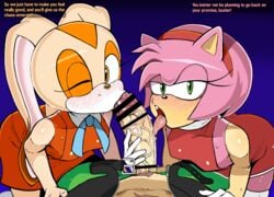 1boy 2girls amy_rose big_penis blowjob collaborative_fellatio cream_the_rabbit double_fellatio edit edited fellatio holding_penis licking_penis male_pov multiple_girls penis rabbit_ears scourge_the_hedgehog small_breasts sonic_(series) sonic_the_hedgehog_(series) sucking threesome wakako_(wagasiorhugasi)