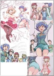 alternate_costume blonde_hair blue_eyes blue_hair blurry blurry_background bonnie_(pokemon) citron_(pokemon) clemont colored_sketch eureka_(pokemon) miette_(pokemon) millefeui_(pokemon) official_alternate_costume panties pantyhose pokemon pokemon_(anime) pokemon_xy red_eyes satoshi_(pokemon) serena_(pokemon) showcase_outfit tagme terufuu