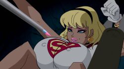 big_breasts bimbo bimbofication blonde blonde_female blonde_hair busty dc dc_comics dcau earrings gloves huge_breasts kara_zor-el kryptonian nose_piercing nosering supergirl superheroine superman_(series) tagme tight_shirt woot