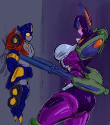 1boy 1boy1girl 1girls arms_crossed arms_crossed_under_breasts arms_under_breasts autobot big_ass big_breasts bigger_dom bigger_female dat_ass decepticon dominant dominant_female domination eyes_open eyes_wide_open fat_ass female honooafterdark imminent_sex large_ass large_breasts larger_female male megatron optimus_prime orange_eyes rule_63 size_difference smaller_male transformers transformers_armada wide_eyed yellow_eyes