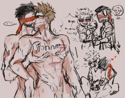 beard bite_mark blindfold blush completely_nude gay hearts johnny_cage kenshi_takahashi kissing male_focus male_only mortal_kombat mortal_kombat_x muscular_male naked netherrealm_studios nipples pecs_grab sunglasses sweat tattoo_on_chest teasing tongue_kiss yaoi