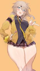 1girls blue_eyes female female_only kataku_musou looking_at_viewer looking_down original short_skirt skirt solo thick_thighs thighs wide_hips