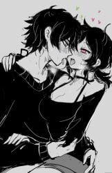 1boy 1girls andrew_graves ashley_graves blush breasts brother_and_sister choker clothed incest kissing making_out male/female saliva saliva_string steam the_coffin_of_andy_and_leyley tongue watasi_tokimi