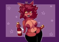 alcohol anthro breasts breasts_out fangs female female_only fexa fexa_(cally3d) five_nights_at_freddy's fox fox_girl foxy_(cally3d) foxy_(fnaf) fredina's_nightclub fung_enoki furry furry_ears furry_female furry_only rule_63 stockings string_panties