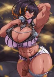 1futa abs big_ass big_breasts big_penis breasts clothed clothing dark-skinned_futanari dark_skin erection futa_only futanari goddess_of_victory:_nikke huge_breasts human muscular muscular_futanari noise_(classic_diva)_(nikke) noise_(nikke) official_alternate_costume orange_hair partially_clothed penis roneesan solo standing thick_thighs two_tone_hair veiny_breasts wide_hips