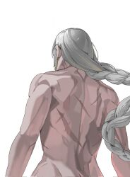 abs back back_focus back_view girls'_frontline highres long_hair m16a1_(boss)_(girls'_frontline) m16a1_(girls'_frontline) multicolored_hair muscular muscular_female scar solo upper_body white_background white_hair yongsadragon