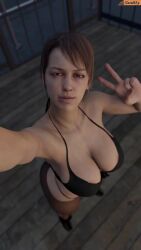 1girls 3d 3d_(artwork) 9:16 animated artist_name big_breasts breasts brown_hair busty cleavage digital_media_(artwork) eyes female front-tie_bikini hair hand_gesture hips huge_breasts human kojima_productions konami large_breasts legs legs_apart light-skinned_female light_skin lips metal_gear metal_gear_solid metal_gear_solid_v no_sound quiet_(metal_gear) shorter_than_10_seconds smitty34 v v_sign vertical_video video