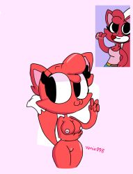 1girls 2021 :3 breasts cat_(thedavidgburns) character_request circle feline furry light_nipples original_character pink_nose red_fur reference_image self_upload simple_background thedavidgburns tiktok vannia098 watermark