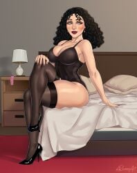 1girls ass bed bedroom big_ass big_breasts black_hair black_heels black_high_heels black_lingerie blush busty cleavage condom crossed_legs curvy dark_hair disney disney_villains earrings eyelashes female heels high_heels huge_breasts lamp lamppost light-skinned_female light_skin lingerie mature_female milf mother mother_gothel on_bed pillow pillows red_lips red_lipstick red_nail_polish red_nails rocner sitting sitting_on_bed solo stockings tagme tangled thigh_highs thighhighs thighs villainess voluptuous_female waiting