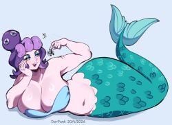 belly belly_button belly_overhang big_breasts bra breast_squeeze breasts breasts_bigger_than_head breasts_squeezed_together cala_maria chubby chubby_female cleavage cuphead_(game) darpunk giant giant_breasts giantess huge_breasts large_breasts massive_breasts mermaid mermaid_giantess mermaid_girl mermaid_tail mugman pink_body shell shell_bikini shiny_breasts size_difference tagme
