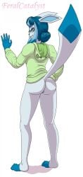 absurd_res anthro barefoot big_tail blue_body blue_eyes clothing eeveelution eyewear feet female feralcatalyst generation_4_pokemon genitals glaceon glasses hair hair_bun hi_res hoodie nintendo nude nude_anthro nude_female paws pokemon pokemon_(species) pussy smile solo tail topwear