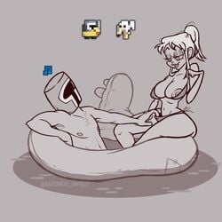 ass bare_chest bastardo_infeliz basttard beach breasts chest_hair inflatable knight_(rotmg) masked_male nipples peeping realm_of_the_mad_god sea swimsuit teasing thick_thighs trickster_(rotmg) undressing water white_hair