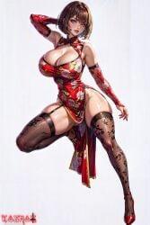 ai_generated anna_williams big_ass big_breasts bob_cut chinese_clothes chinese_dress dress female female_only high_heels lipstick namco qipao red_dress red_high_heels red_lips red_lipstick tekken tekken_1 tekken_2 tekken_3 tekken_7 thick_thighs