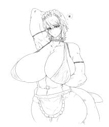 1girls 925kyohei abs arm_behind_back arm_behind_head breasts_bigger_than_head ellen_joe huge_breasts kunaboto_(style) maid shark_girl shark_tail short_hair sketch spiked_collar venus_body voluptuous voluptuous_female zenless_zone_zero