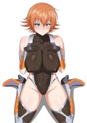 1girls bakugan bakugan_battle_brawlers blue_eyes breasts cosplay female female_only fixer high_heel_boots high_heels hyper igawa_sakura_(cosplay) large_breasts mira_clay oversized_breasts skin_tight taimanin_(series) taimanin_suit