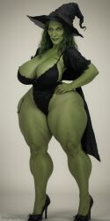 ai_generated borednlonely butterface curvy green_skin high_heels mature_female milf thick_thighs ugly_female ugly_woman witch witch_hat