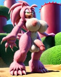 ai_generated amy_rose amy_rose_the_werehog big_breasts bimbo claws digitigrade fangs fluffy futanari fuzzy pink_fur sonic_(series) were werehog