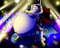 belly_expansion colored crowd female hose hyper_belly inflation inflatorpill layla_(inflatetress) pole_dancing tagme