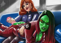 2014 2d 2girls alien alien_girl alien_humanoid ambiguous_penetration anal_dildo beverly_crusher big_ass bodysuit breasts cleavage closed_eyes clothed_sex crossover dildo duo endured_face eyeshadow female female_only gamora gradient_hair green-skinned_female green_skin guardians_of_the_galaxy human human_on_humanoid humanoid interspecies interspecies_yuri large_breasts light-skinned_female light_skin lipstick makeup marvel marvel_cinematic_universe multiple_girls orange_hair pain psicoero pussy_juice red_lipstick sex_toy spaceship spaceship_interior star_trek star_trek_the_next_generation starfleet_insignia starfleet_uniform tight_clothing tight_fit window yuri zoe_saldana